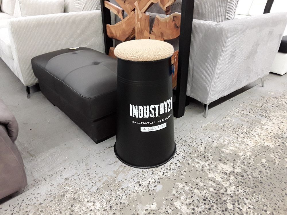 Tabouret de bar conique noir avec assise en jute 40x67 cm