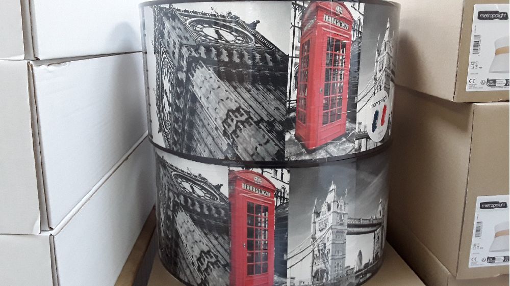 Suspension tissu imprimé big ben d 39cm h 20cm 1*e27 / destock.