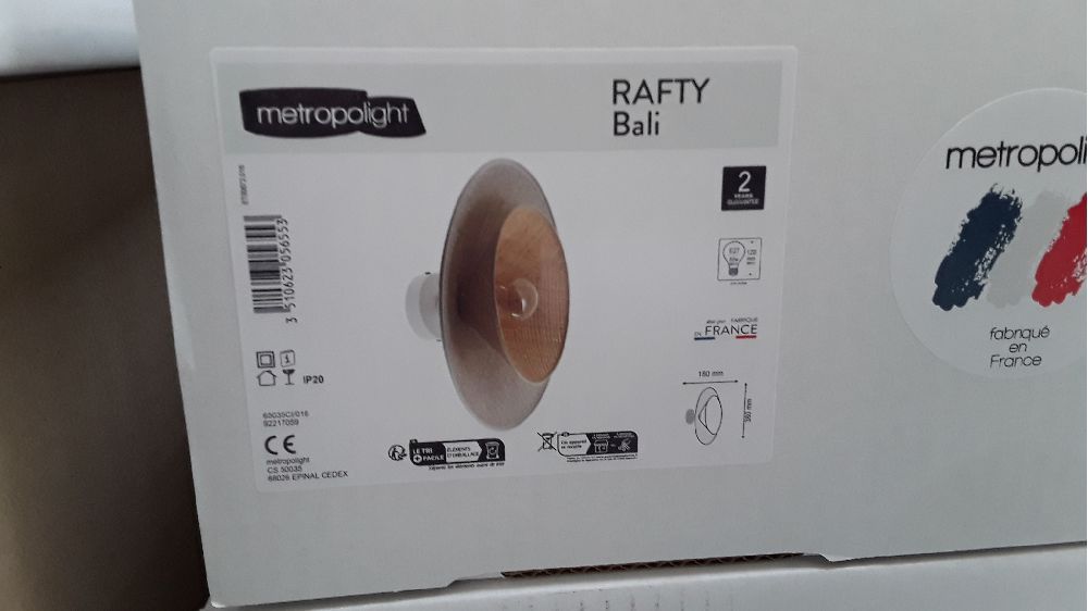 Suspension bali rafty polyester, beige, diam.48 cm, e27 / destock