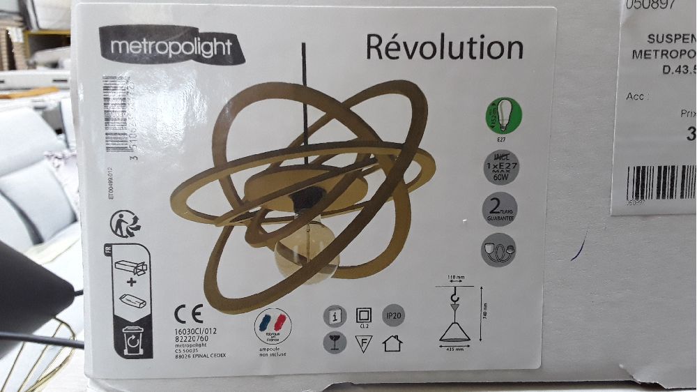 Suspension 1x e27 MDF metropolight revolution d.43.5 cm / destock