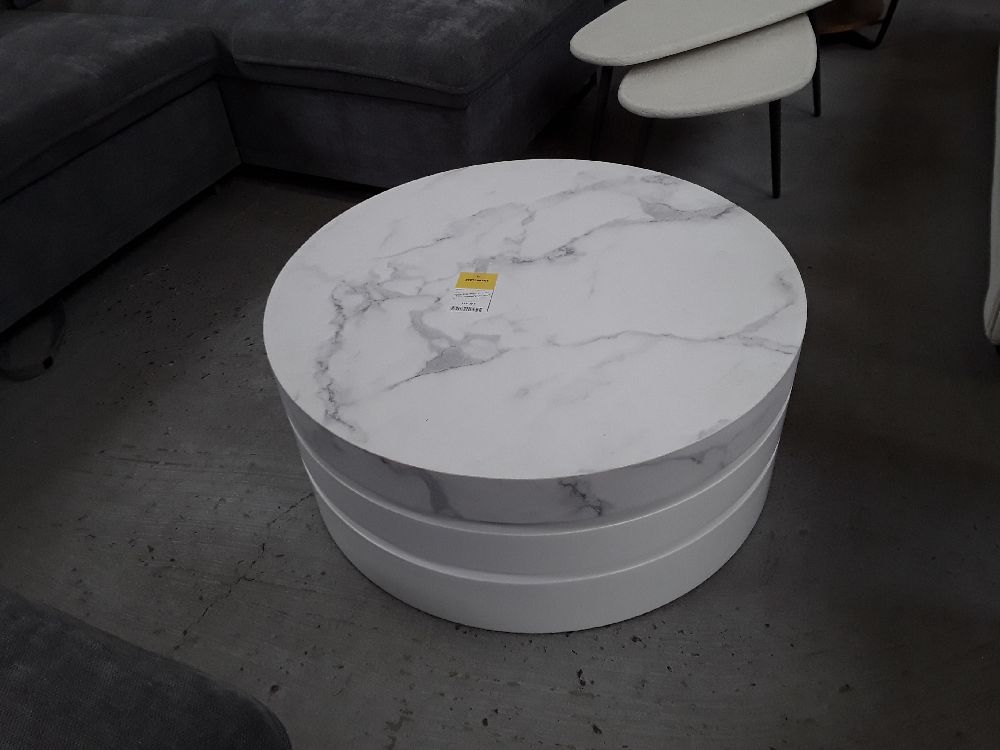 New - table basse pivotante ronde avec 1 niche en MDF - effet marbre blanc et blanc - / destock