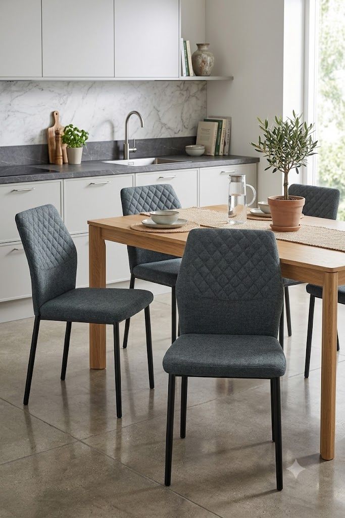Chaise eco tissu gris et pieds en metal
