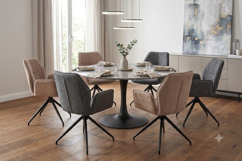 Fauteuil leo tissu marron bi matiere pivotant et peids metal