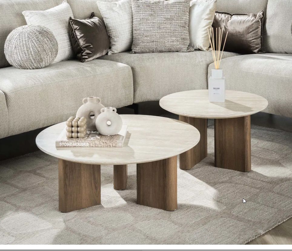 Table basse romano rond lot de 2 / céramique travertin