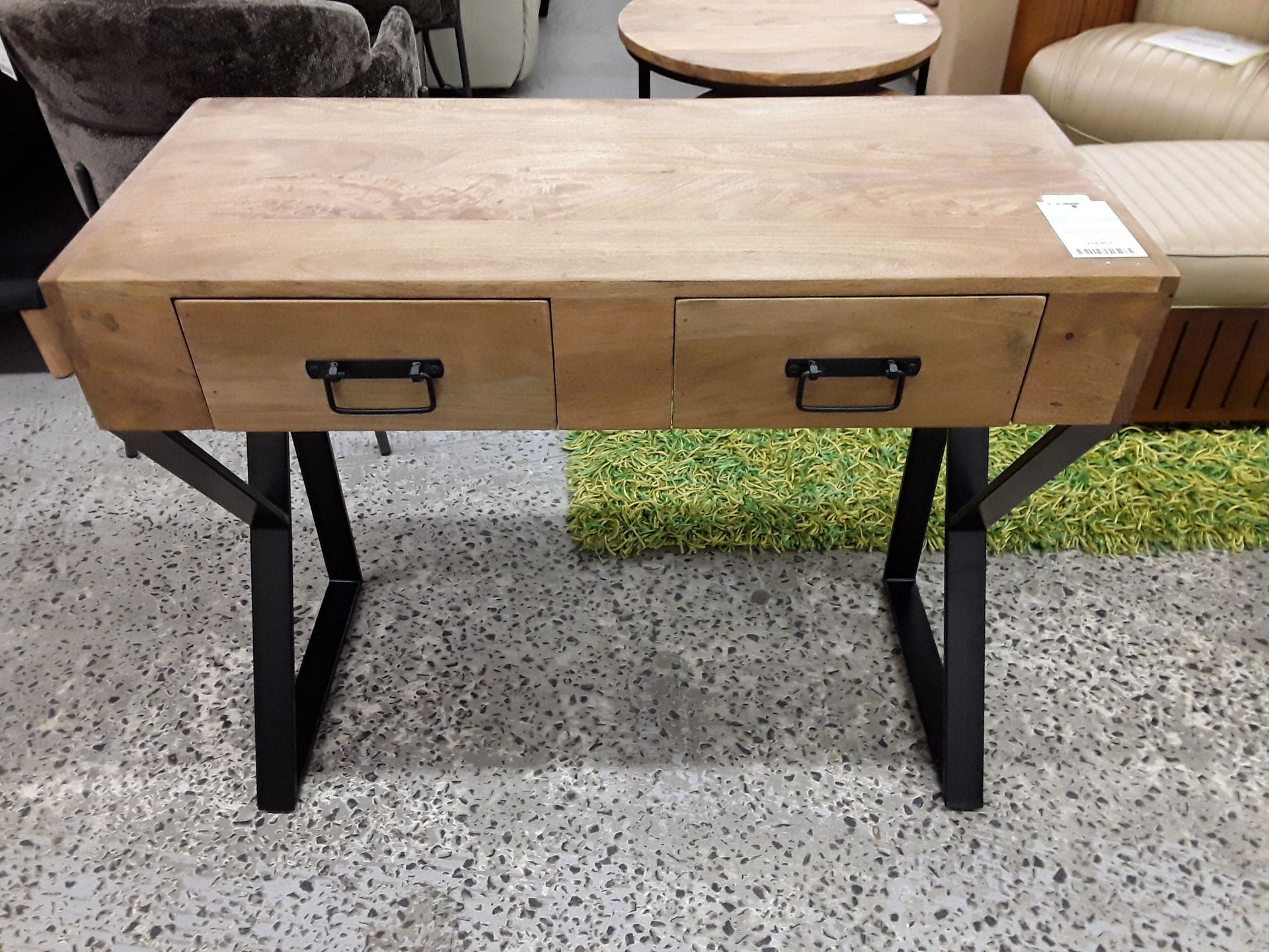 Console manguier avec pieds croises metal 90 cm